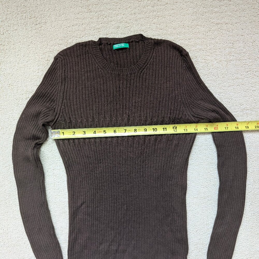 EUC United Colors of Benetton Italian Wool Blend Thin Sweater Small Dark Brown - Picture 5 of 7